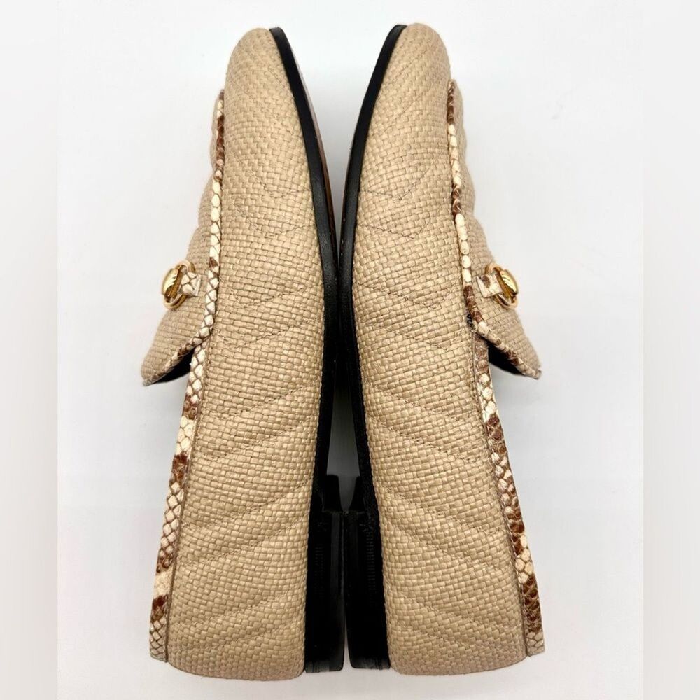 Gucci Jordaan Quilted Loafers Raffia Elaphe Straw Matelasse Horsebit EU38.5US8.5 - Picture 7 of 12